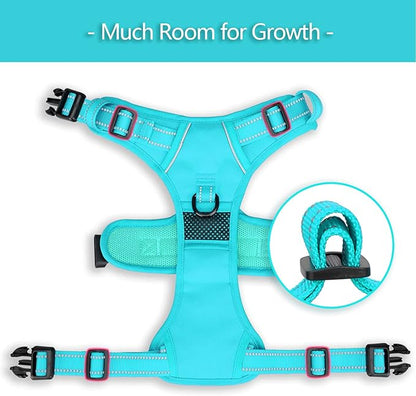 PoyPet No Pull Dog Harness, No Choke Reflective Dog Vest, Adjustable Pet Harnesses with Easy Control Padded Handle for Small Medium Large Dogs(Mint Blue Matching Trim,S)