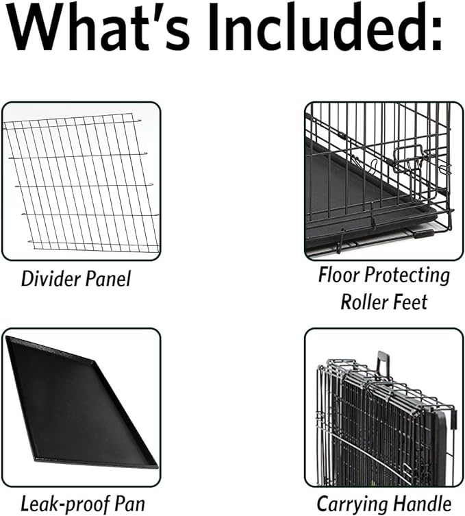 MidWest Homes for Pets Ultima Pro Series 36' Dog Crate | Extra-Strong Double Door Folding Metal Dog Crate w/Divider Panel, Floor Protecting 'Roller Feet' & Leak-Proof Plastic Pan