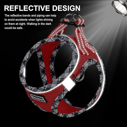Mercano Soft Mesh Dog Harness and Leash Set, No-Chock Step-in Reflective Breathable Lightweight Easy Walk Escape Proof Vest Harnesses with Safety Buckle for Small Medium Dogs, Cats (Red, XS)