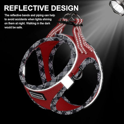 Mercano Soft Mesh Dog Harness and Leash Set, No-Chock Step-in Reflective Breathable Lightweight Easy Walk Escape Proof Vest Harnesses with Safety Buckle for Small Medium Dogs, Cats (Red, XL)