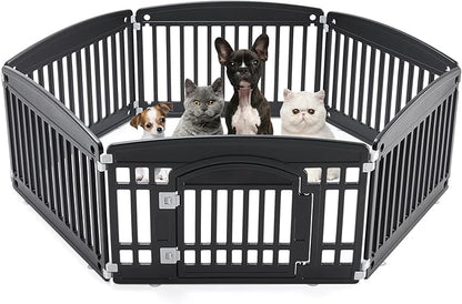 Plastic Dog Playpen | 6-Panel 24" Safe & Secure Indoor/Outdoor Pet Fence | Folding & Portable | 35 x 35 x 24IN, Ideal for Small to Medium Dogs | Easy to Clean （Black）