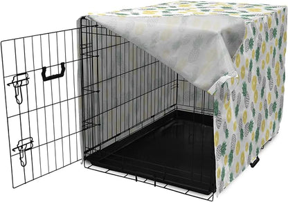 Lunarable Pineapple Dog Crate Cover, Doodle Style Whole and Sliced Pieces, Easy to Use Pet Kennel Cover for Medium Large Dogs, 36 Inch, White Yellow Jade Green