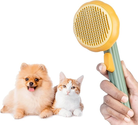 Self Cleaning Slicker Brush, Dog Cat Bunny Pet Grooming Shedding Brush - Easy to Remove Loose Undercoat, Pet Massaging Tool Suitable for Pets with Long or Short Hair (Orange & Green)