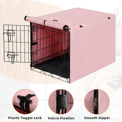 X-ZONE PET Double Door Dog Crate Cover - Polyester Pet Kennel Cover Fits 42 inches Wire Dog Cage Pink