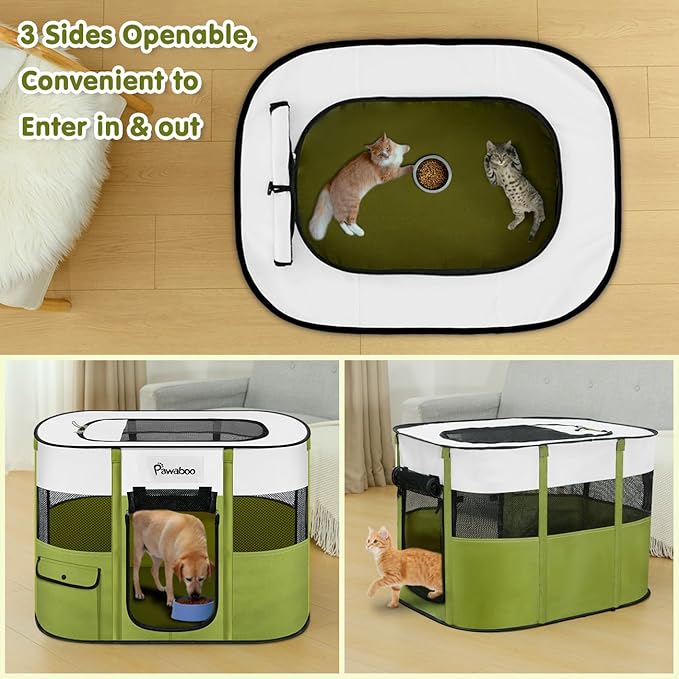 Dog Playpen, Portable Pet Playpen Cat PlayPen, 600D Oxford Dog Kennel Tent Crate, Waterproof&Breathable, Indoor Outdoor Travel Camping Use for Medium/Large Breed with Carrying Case+Folding Bowl(L)
