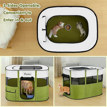 Dog Playpen, Portable Pet Playpen Cat PlayPen, 600D Oxford Dog Kennel Tent Crate, Waterproof&Breathable, Indoor Outdoor Travel Camping Use for Medium/Large Breed with Carrying Case+Folding Bowl(L)