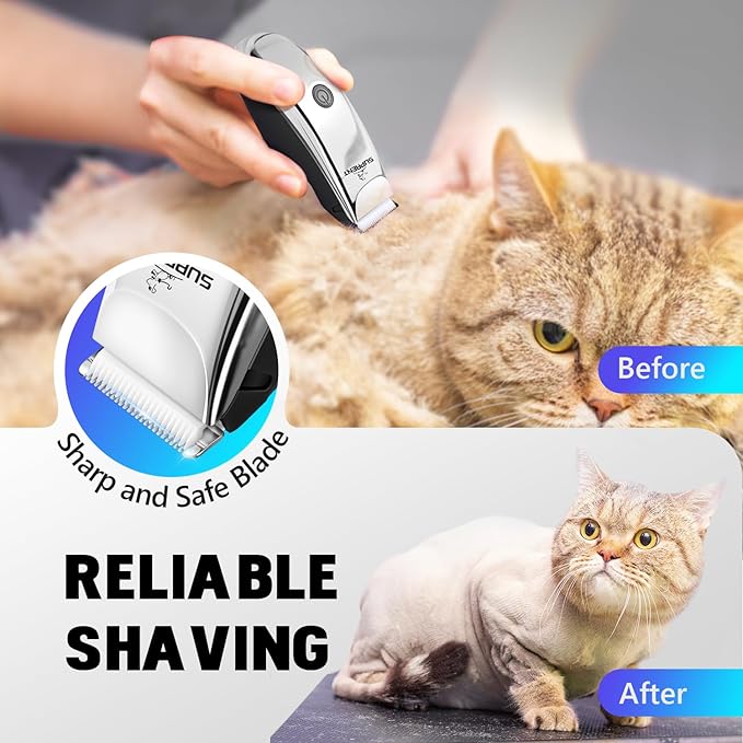 SUPRENT Dog Grooming Clippers for Matted Hair, Quiet Cat Hair Trimmer Kit for Long Fur, Waterproof Portable USB Rechargeable Professional Pet Grooming Supplies for Small Dog Pets