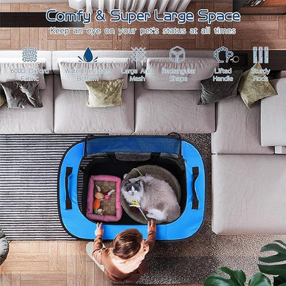 Dog Playpen,Pet Playpen,Foldable Puppy Cat Playpen, Portable Exercise Kennel Tent Crate,Water-Resistant Breathable Shade Cover,Indoor Outdoor Travel Camping Use for Small Animals with Carrying Case(M)