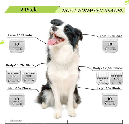 AIJALY 2PCS 10 Blades Detachable Dog Grooming Ceramic Blades Compatible with Andis Dog Clippers，Replacement Blade Compatible with Wahl/Oster A5, KM Series Clippers Size-10, 1/16-Inch Cut Length