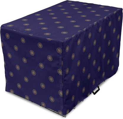 Lunarable Compass Rose Dog Crate Cover, Navigation Themed Vintage Gears Tools in Dark Tones Illustration, Easy to Use Pet Kennel Cover for Cats & Medium Dogs, 30 Inch, Indigo and Dark Mustard