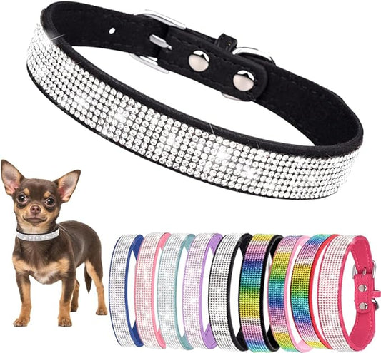 Diamond XS Dog Collar Girl, Bling Dog Collar with Rhinestone Crystal Glitter Female Dog Collars for Puppy XXS XS Small Dogs and Cats, Black, XS