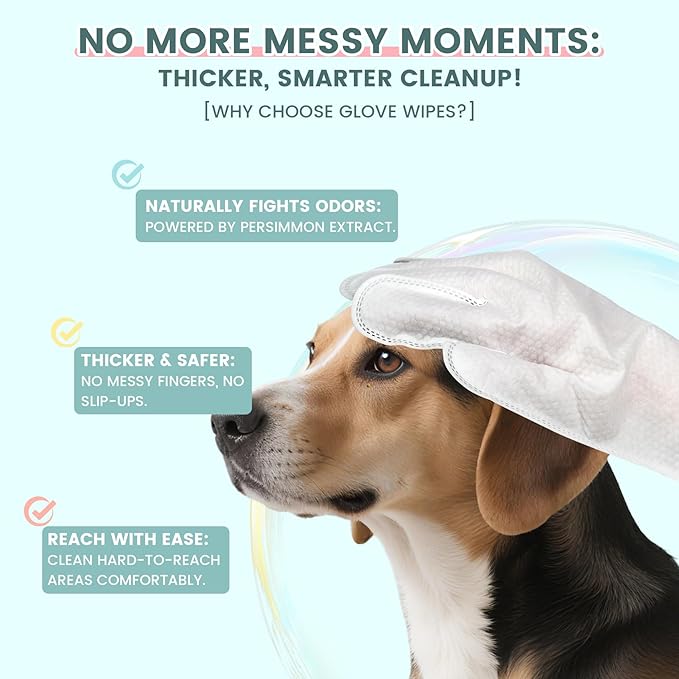 50 Pet Glove Wipes for Paws and Butt Large Puppy Wipes for Dogs Face and Body Dog Wipes Cleaning Deodorizing Cat Wipes Cleaning Fur and Butt Doggie Wipes Doggy Wipes Bum Dog Ear Wipes