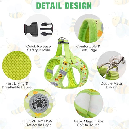 BEAUTYZOO Step in Dog Harness and Leash Set,Reflective Dog Harness No Pull No Choke Puppy Harness for Small Medium Large Dogs Cats,Soft Padded Mesh Vest Harnesses for Girl and Boy Pets, Bee XS