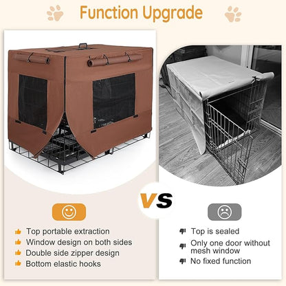 Dog Crate Cover 24 Inch Thickened Dog Kennel Cover Windproof Puppy Cage Cover with Mesh Windows on Both Sides Portable Crate Covers for Dogs Cages Fit for Indoor/Outdoor Use