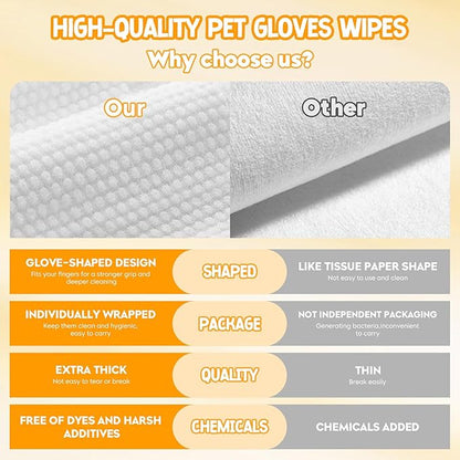 NEENCE Extra Thick Pet Glove Wipes for Dogs & Cats, Dog Washing Gloves Cleaning Deodorizing for Paws,Butt and Body, Cat Bathing Gloves Wipes Suitable for Daily Care and Travelling