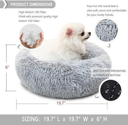 nononfish Dog Bed for Small Dogs，Gray Cute Plush Dog Bed ，19 inches Anti Anxiety Puppy Bed Washable，Machine Washable Fits up to 15 lbs Pets Beds for Small Dog.