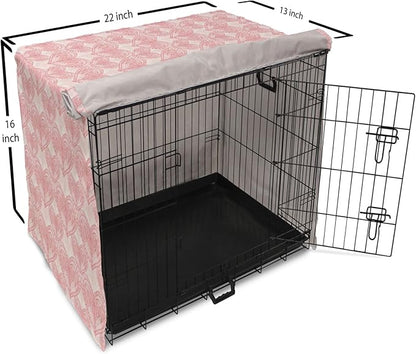 Ambesonne Heart Dog Crate Cover, Love Themed Pastel Zentangle Ornament Valentine's Day Romance Repetition, Easy to Use Pet Kennel Cover for Small Dogs Puppies Kittens, 22 Inch, Pink White
