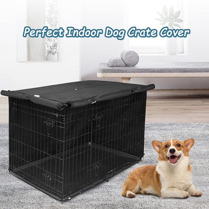 Deblue Small Dog Crate Cover Indoor, Double Door Durable Polyester Pet Kennel Cover for Small Wire Crate - (24 inches, Black)