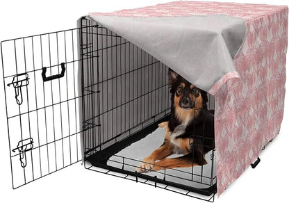 Ambesonne Heart Dog Crate Cover, Love Themed Pastel Zentangle Ornament Valentine's Day Romance Repetition, Easy to Use Pet Kennel Cover for Medium Large Dogs, 36 Inch, Pink White