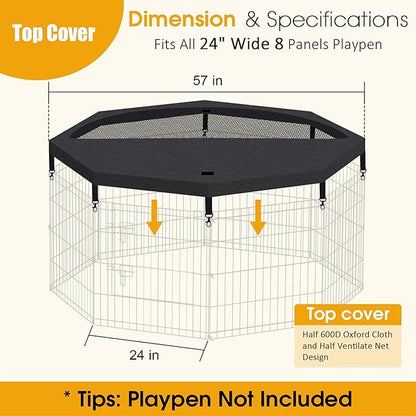 Dog Pet Playpen 8 Panel 24 Inch Top Cover for Small Medium Pets Indoor Outdoor (Only Cover,Playpen Not Included)(Black Top Cover)