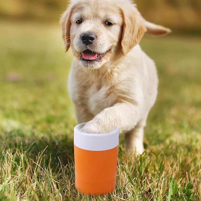 Pet Foot Washing Cup, Portable Pet Foot Washer with Soft Brush Muddy Dog Paw Cleaner for Dogs/Cats Feet Cleaning Tool(Orange)