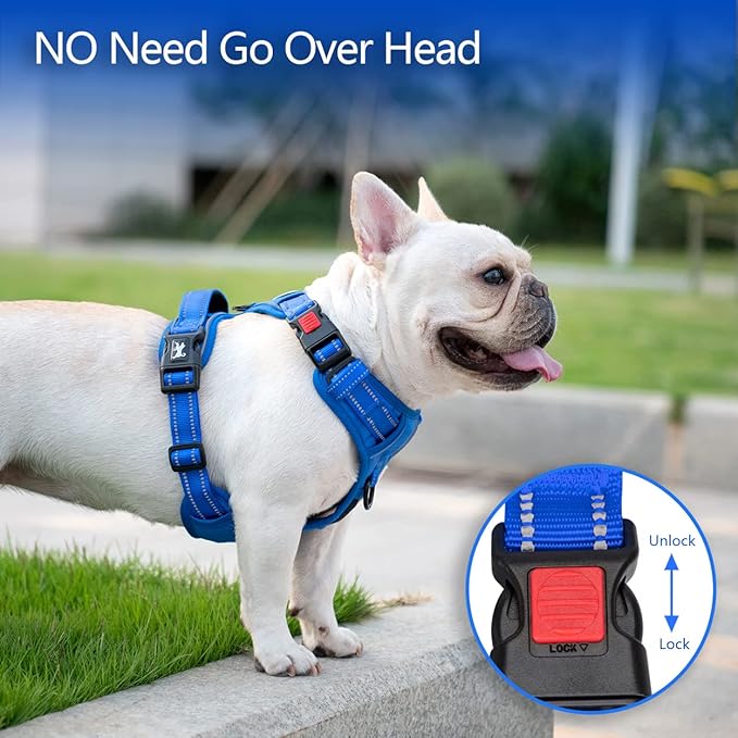 PoyPet No Pull Dog Harness, No Choke Reflective Dog Vest, Adjustable Pet Harnesses with Easy Control Padded Handle for Small Medium Large Dogs(Royal Blue,XL)
