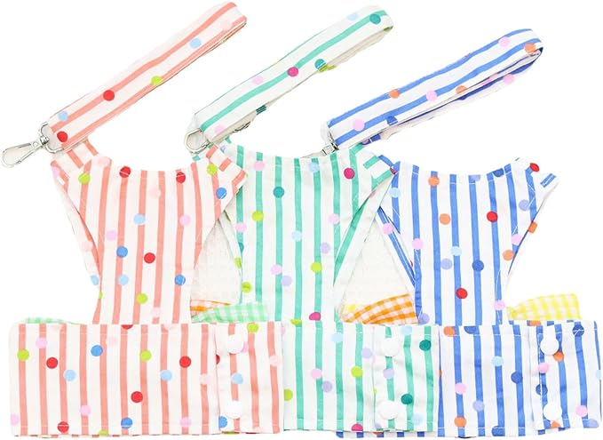 Bowknot Dog Harness with Leash Set,Stripe Puppy Cat Harness Vest with D Ring, Walk Doggie Outfits for Puppy Cat Apparel (Blue, L)