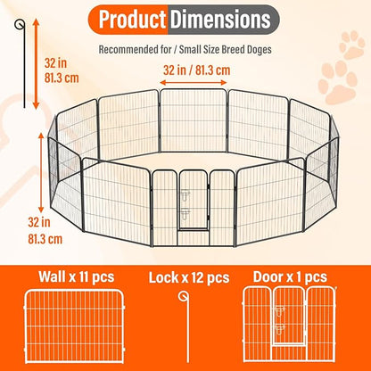 FDW Dog Playpen Kennel - 12 Panels, 32 Inch Height, Indoor/Outdoor Folding Metal Portable Puppy Exercise Pen, Heavy Duty Dog Fence for Yard, Camping - Black
