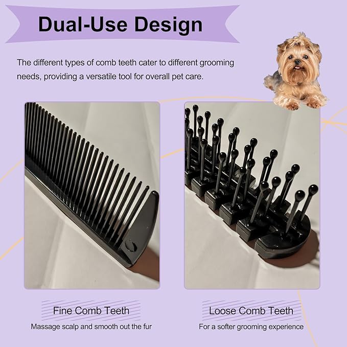 Foldable Dual-Head Puppy Brush Small Dogs Interchangeable Combs Soft Bristles Portable Grooming Tool Yorkie Shih Tzu Maltipoo (Black)