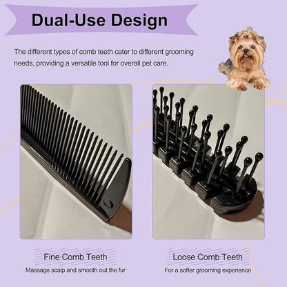 Foldable Dual-Head Puppy Brush Small Dogs Interchangeable Combs Soft Bristles Portable Grooming Tool Yorkie Shih Tzu Maltipoo (Black)