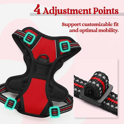 rabbitgoo Dog Harness, No-Pull Pet Harness with 2 Leash Clips, Adjustable Soft Padded Dog Vest, Reflective No-Choke Pet Oxford Vest with Easy Control Handle for Small Dogs, Red,XS