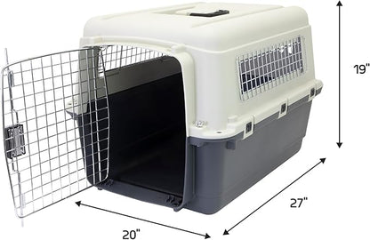 SportPet Designs Plastic Kennels Rolling Plastic Wire Door Travel Dog Crate - Medium, Gray (CM-2001-CS01)