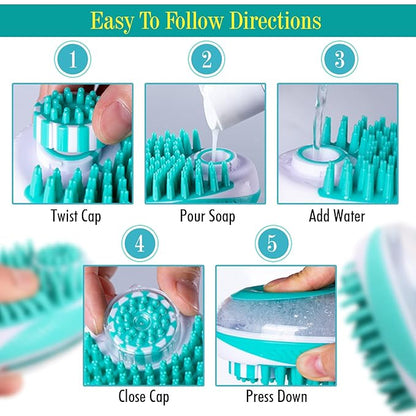 Pet Bath Brush Scrubber for Dogs | Soft Silicone Scrubbing Brush with Shampoo Dispenser for Showering and Grooming | Perfect Pet Bath Scrubber for Short Haired Dogs