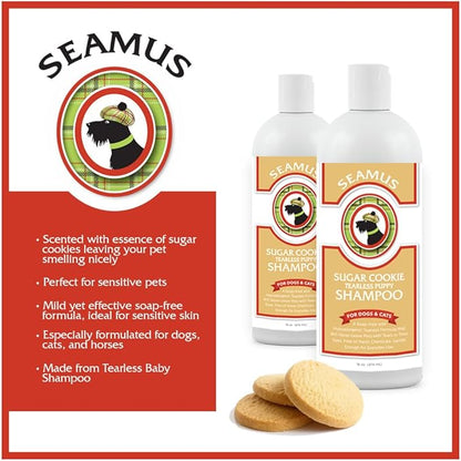SEAMUS Sugar Cookie Tearless Puppy Shampoo – Made from Tearless Baby Shampoo, soap-Free, Hypo-allergenic, Ideal for Sensitive Skin, Best Shampoo for Puppies, Dogs, Cats, Kittens and Horses
