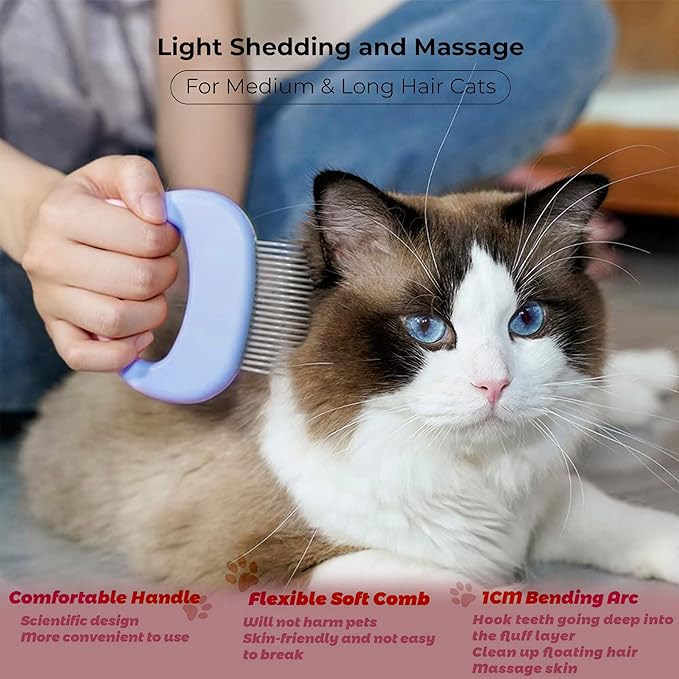SKYPIA Dog & Cat Combs For Home Grooming Massage Kit – 2-IN-1 Detangler Brush with Massaging Shell Comb For Long & Curly Hair, Removes Knots, Mats and Tangles Pet Hair Remover Soft Dematting and Deshedding For Dog Puppy Rabbit (Blue, 2 Pcs)