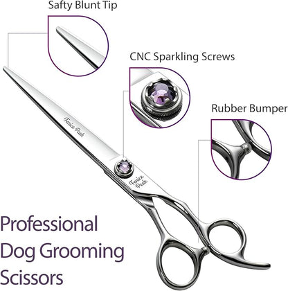 Fenice Peak 7 inch Straight Dog Grooming Scissors Professional Dog Shears Made of Japanese 440C Stainless Steel with Jewelled Screw Trimming Cutting Scissors Durable and Sharp