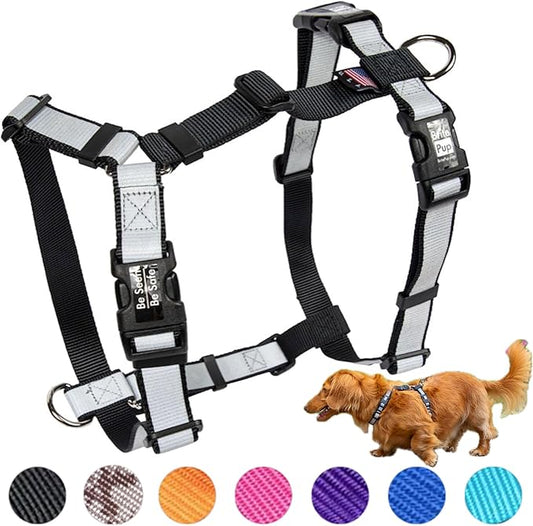 No Pull Harness with Fully Customizable Fitment for Small Dogs - 3M Reflective Heavy Duty Harness for Walking & Training - No Choke Comfortable Collar Design, Made in USA S-Black