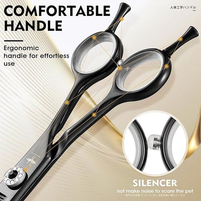 PURPLEBIRD Curved Thinning Shears Dog Grooming, 7 inch Professional Grooming Scissors for Dog Safety Blunt Tip Dog Grooming Scissors for Dogs Cats Face Paws Limbs Japanese Stainless Steel Black