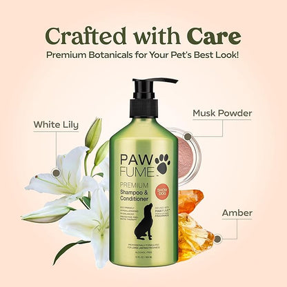 PAWFUME Deshedding Dog Shampoo and Conditioner, Show Dog, 2-Pack – Nourish & Detangle for Silky Soft Coat – Probiotic, Deep-Cleaning, pH-Balanced Formula – Salon-Quality Shampoo for Dogs