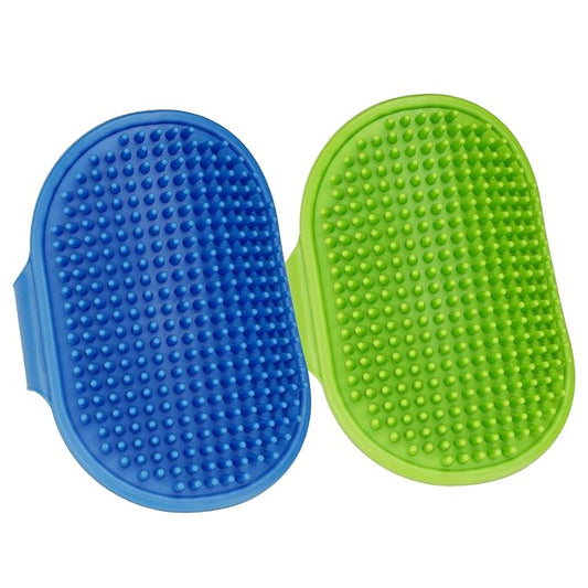 Dog Bath Brush, Thickened and Upgraded, Dog Shampoo Massage Brush with Adjustable Handle, Blue + Green, for Grooming Short and Long Hair Pets