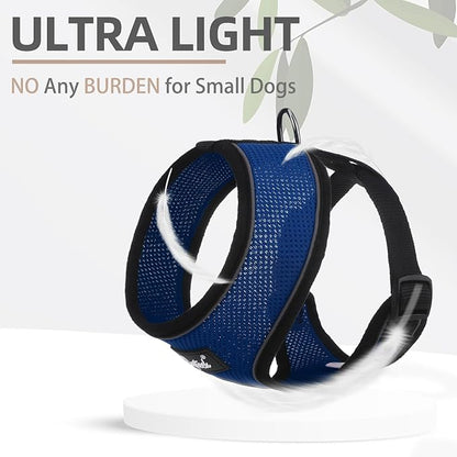 PUPTECK Soft Mesh Dog Harness and Leash Set Pet Puppy Cat Comfort Padded Vest No Pull Harnesses, Solid NavyBlue, S