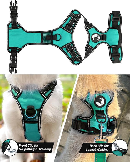 Joytale No Pull Dog Harness for Extra Large Dogs, Reflective Pet Vest with Front Clip, Adjustable Soft Padded Harnesses with Easy Control Handle for Training and Walking, Teal, XL