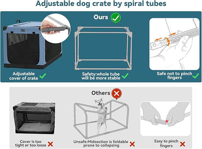 PETSFIT Collapsible Dog Crate, with Patented Adjustable Fabric Cover, Chewproof & Lockable Mesh Doors, Waterproof Base Soft Kennel Blue 30 Inch