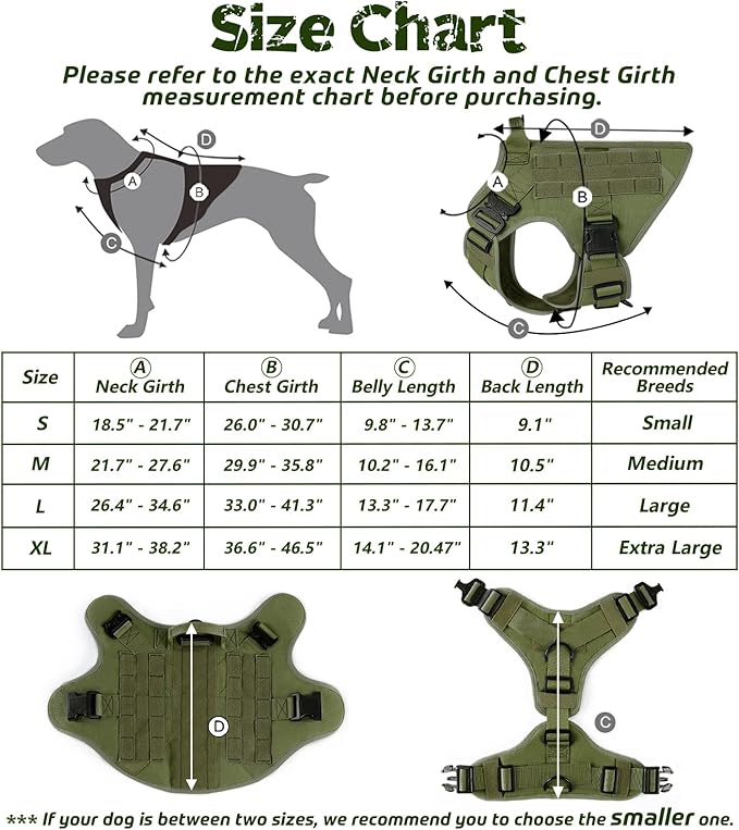 rabbitgoo Tactical Dog Harness for Large Dogs, Heavy Duty Dog Harness with Handle, No-Pull Service Dog Vest Large Breed, Adjustable Military Dog Vest Harness for Training Hunting Walking, Green, M