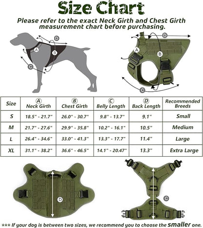 rabbitgoo Tactical Dog Harness for Large Dogs, Heavy Duty Dog Harness with Handle, No-Pull Service Dog Vest Large Breed, Adjustable Military Dog Vest Harness for Training Hunting Walking, Green, M