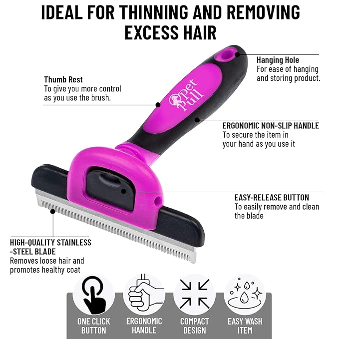 Deshedding and Grooming Tool - Stainless Steel Knot Detangler Comb for Dogs & Cats, Reduces Shedding by 95% (Pink)