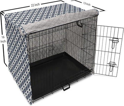Ambesonne Navy Blue Dog Crate Cover, Marine in Geometric Pattern Design Ocean Travel Cruise Mosaic Ornament, Easy to Use Pet Kennel Cover for Small Dogs Puppies Kittens, 22 Inch, Blue White