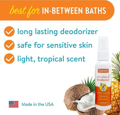 Dog Bath Travel Kit | Aloe & Oatmeal Shampoo & Conditioner | Pina Colada Deodorizer | Nose Balm | Bath Brush Bath Gift Set | Bath Sampler Grooming Kit