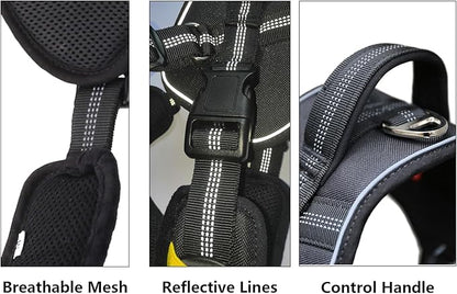 No-Pull Large Dog Harness - Tatical Dog Harness for Large Dog with Handle, Freedom No Pull Escape Proof Dog Vest Harness, Front Clip Reflective Adjustable Service Dog Harness(Black, Large)