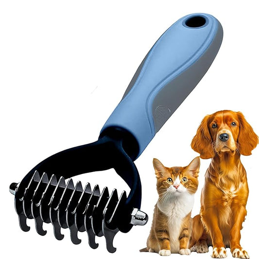 Pet Grooming Brush - Shedding Comb & Dematting Tool for Dogs & Cats, Extra Wide Undercoat Rake for Dog Grooming, Blue